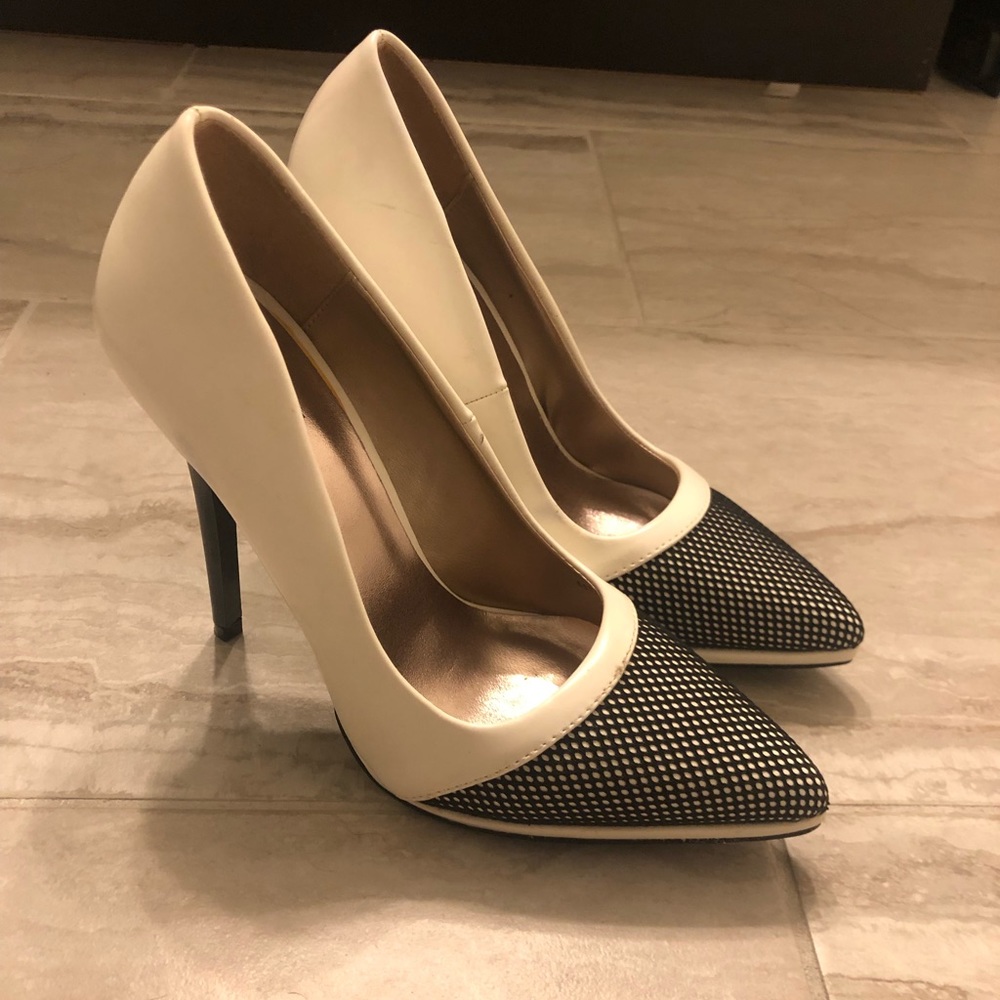 White and black heels